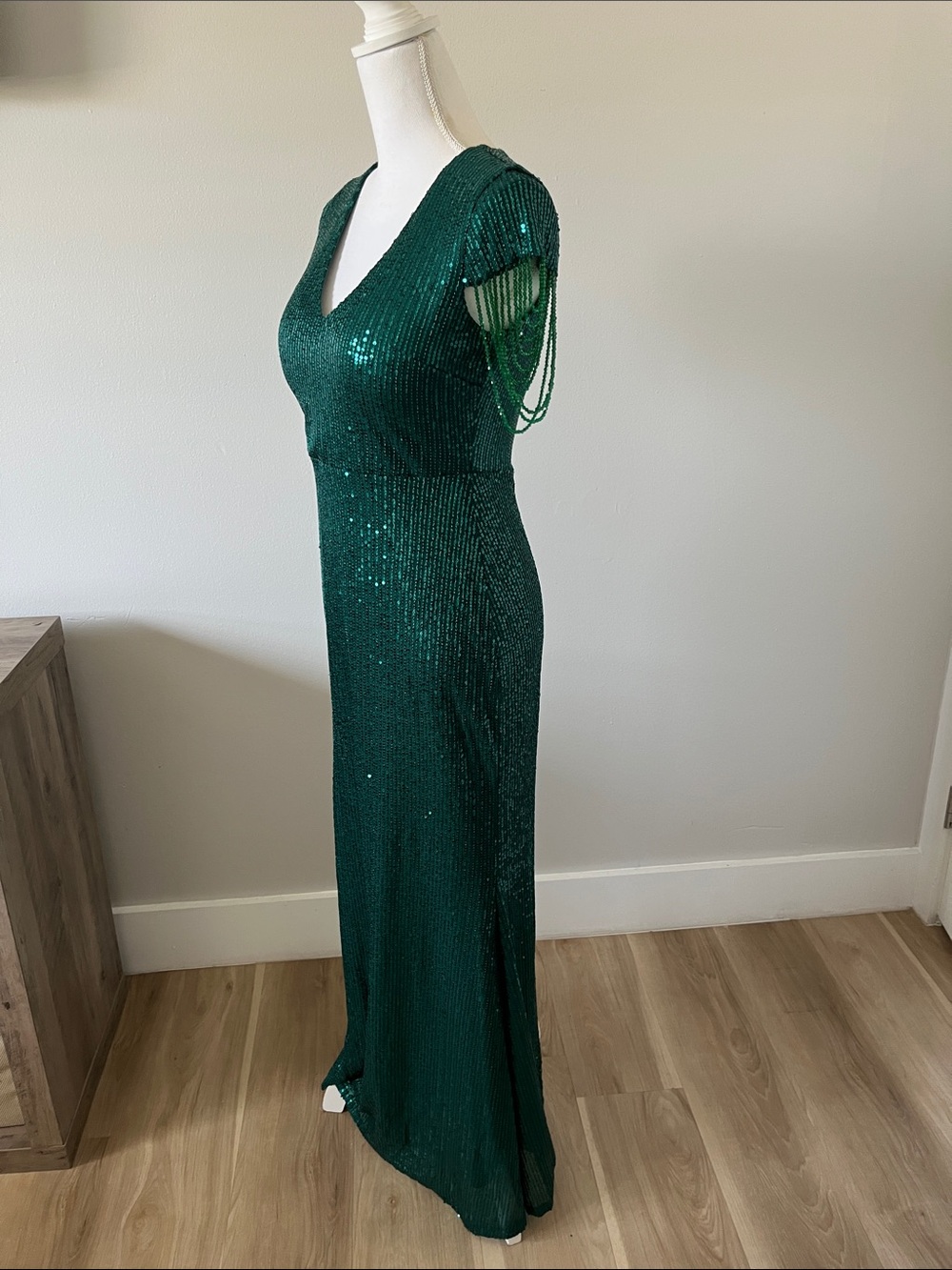 Emerald Green Sequin Fringe Maxi Dress - Picture 10 of 12